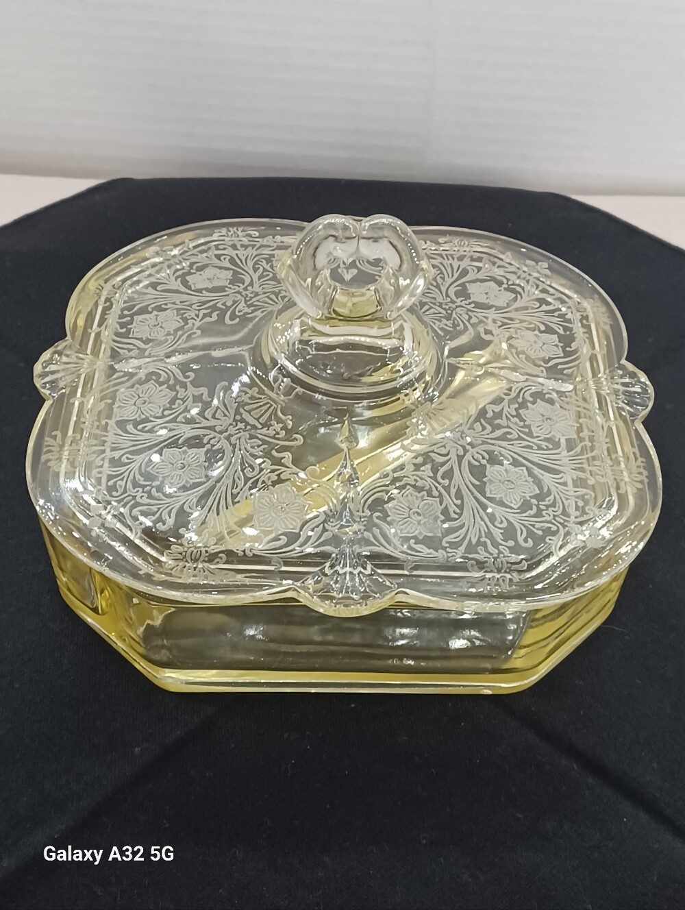 1930's Paden City Ardith Yellow / Topaz Square #411 Divided Candy Dish
